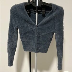 Abercrombie & Fitch Cozy Fuzzy Cardigan in Dark Gray